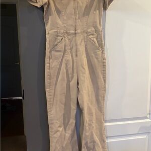 Free People Beige Short Sleeve Jumpsuit